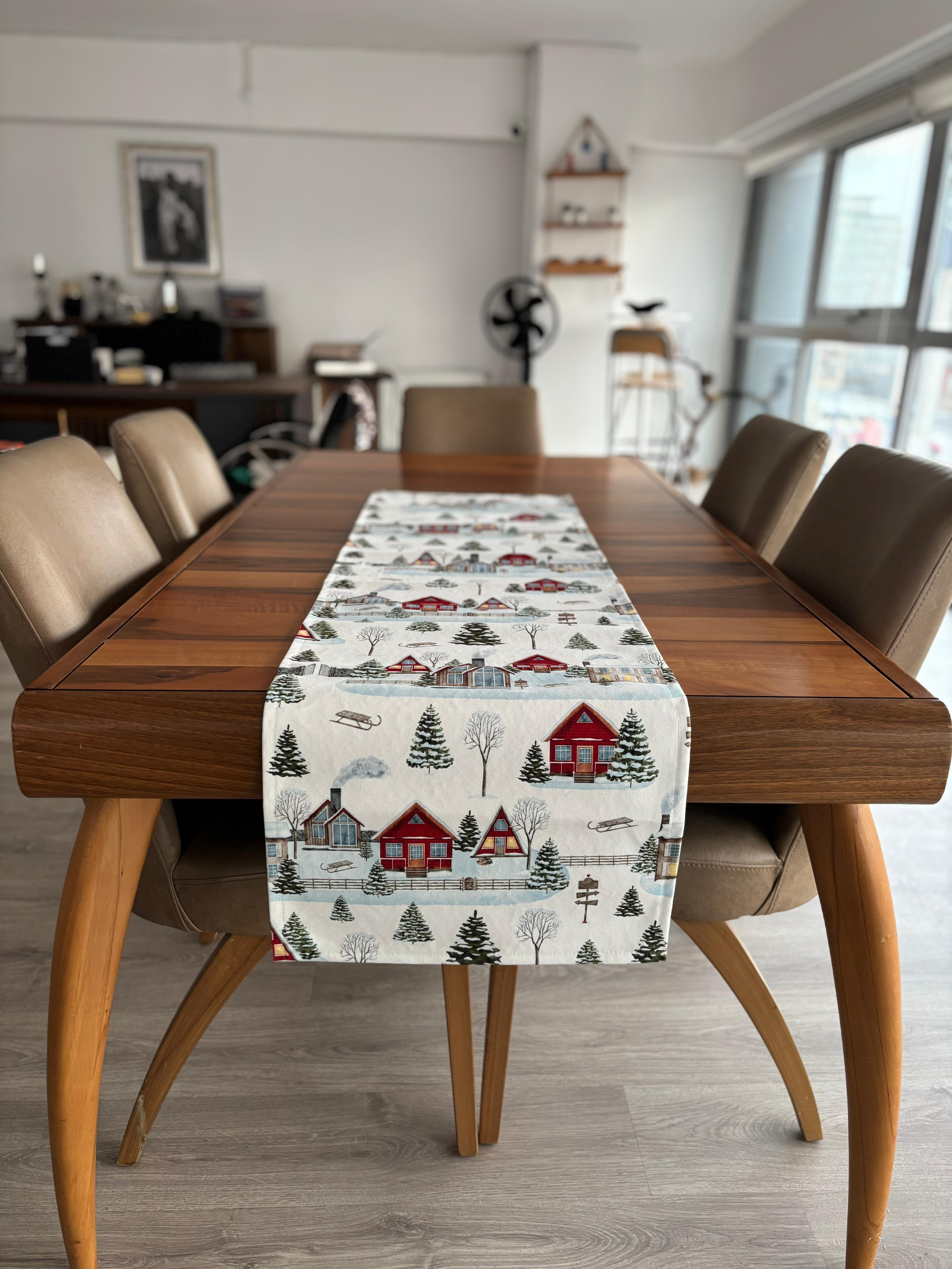 H1263 3LÜ KARLI BAHÇELER KIRLENT RUNNER 3LÜ KOMBİN SET