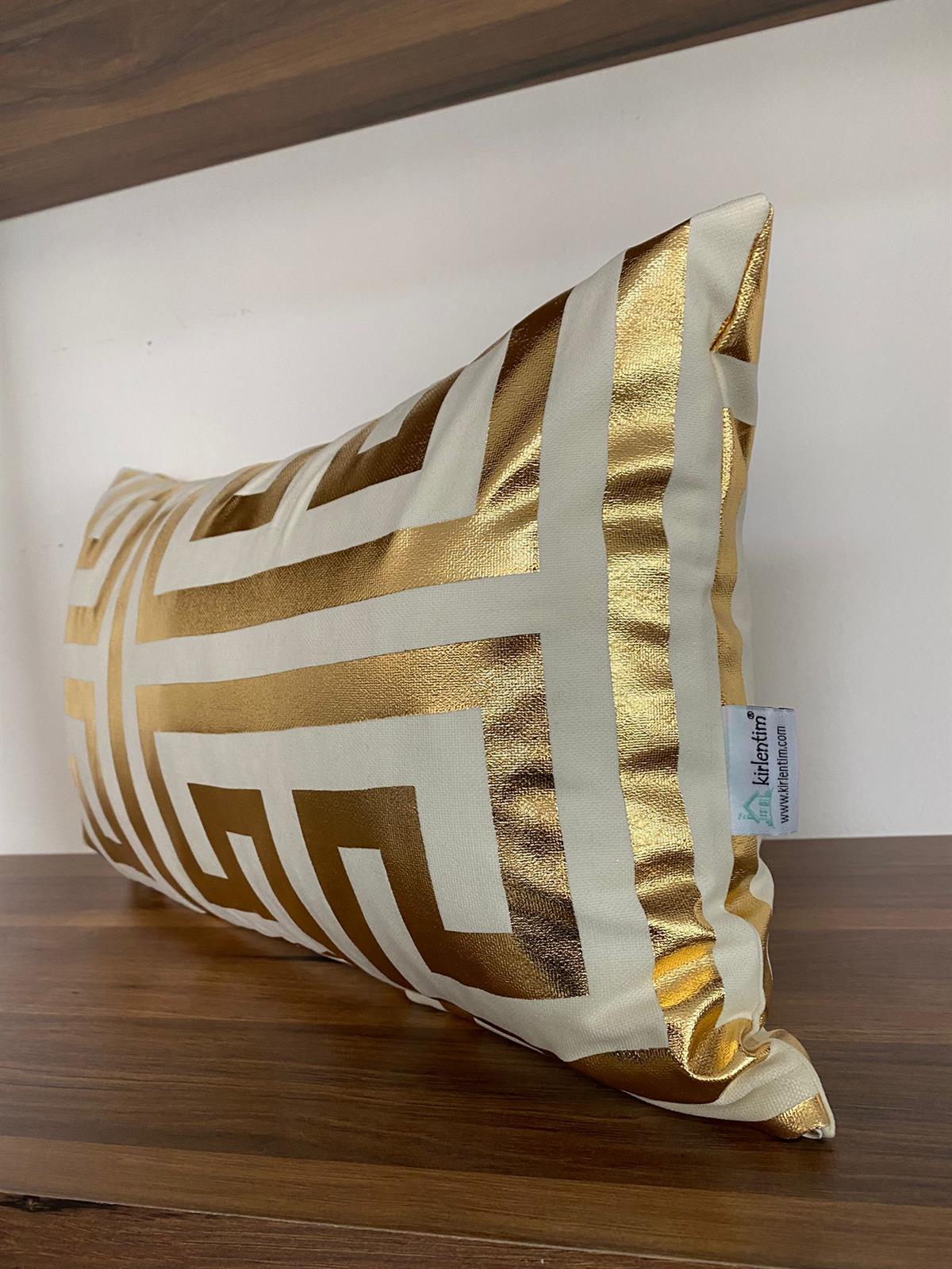 KREM ZEMİN LABİRENT DESEN ALTIN VARAK BASKILI-5030
