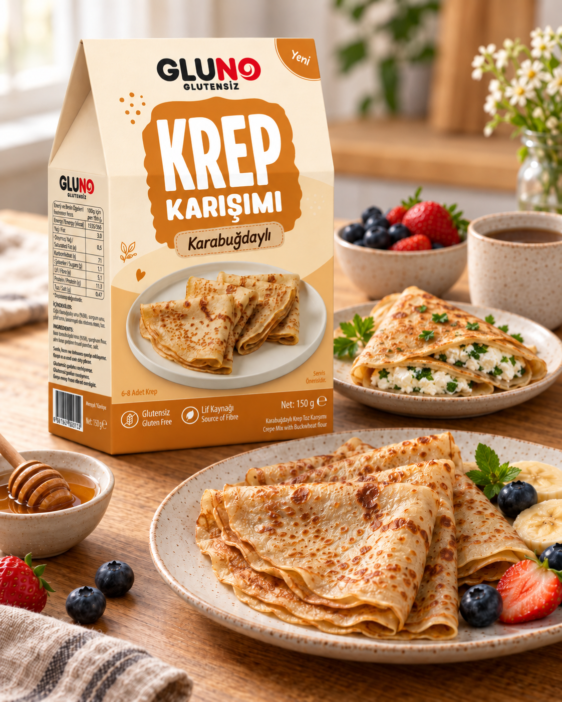  Gluno Glutensiz Karabuğdaylı Krep Karışımı 150g  Glutensiz Ürünler
