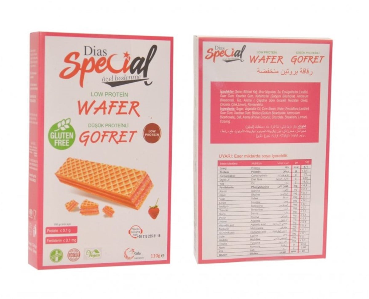 Dias Special Glutensiz Düşük Proteinli Çilek Aromalı Gofret 110gGlutensiz Ürünler