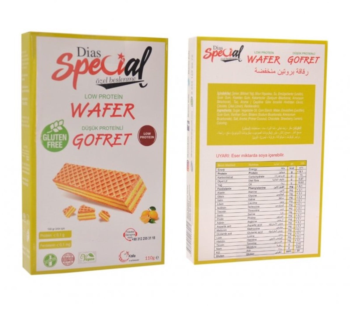 Dias Special Glutensiz Düşük Proteinli Limonlu Aromalı Gofret 110gGlutensiz Ürünler