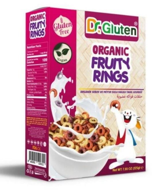 Dr. Gluten Organik Glutensiz Sebze Ve Meyve Sulu Halka Tahıl Gevreği 225 g (Atıştırmalık-Vegan)Glutensiz Ürünler