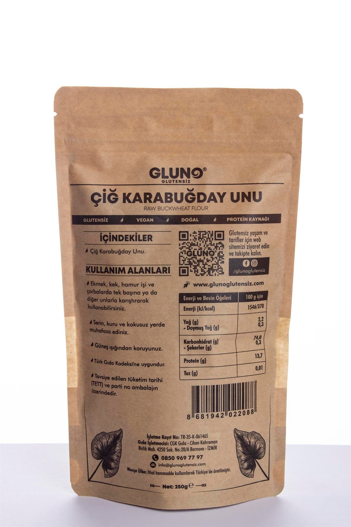 Gluno Glutensiz Karabuğday Unu 250 grGlutensiz Ürünler