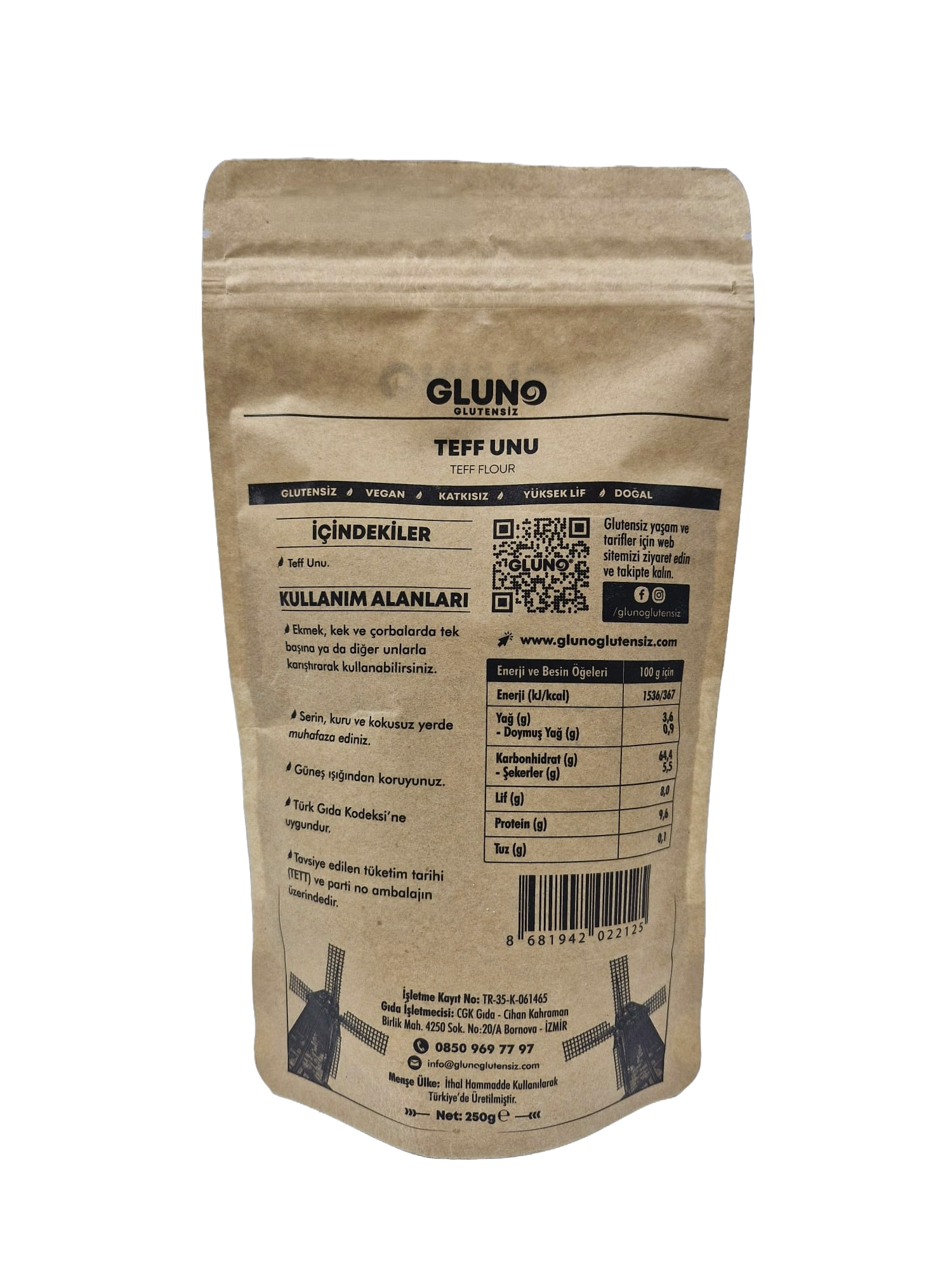 Gluno Glutensiz Teff Unu 250 grGlutensiz Ürünler