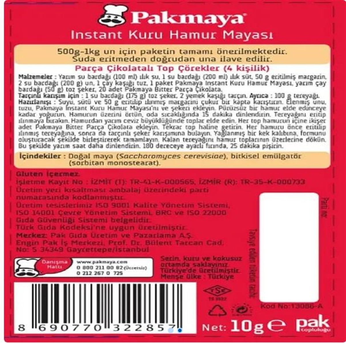 Pakmaya Glutensiz Maya Instant Kuru Hamur Mayası 3×10 grGlutensiz Ürünler