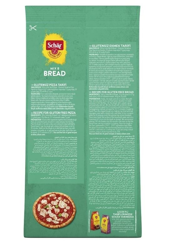 Schar Mix B 1 kg arka ambalaj ve ekmek pizza tarifleri