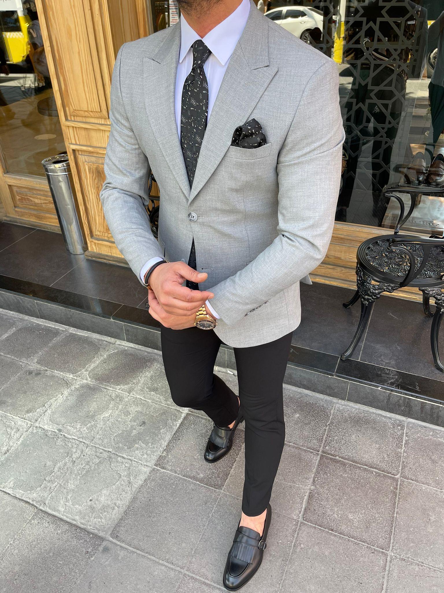 Gri Slim Fit Blazer Tek Ceket HT1021