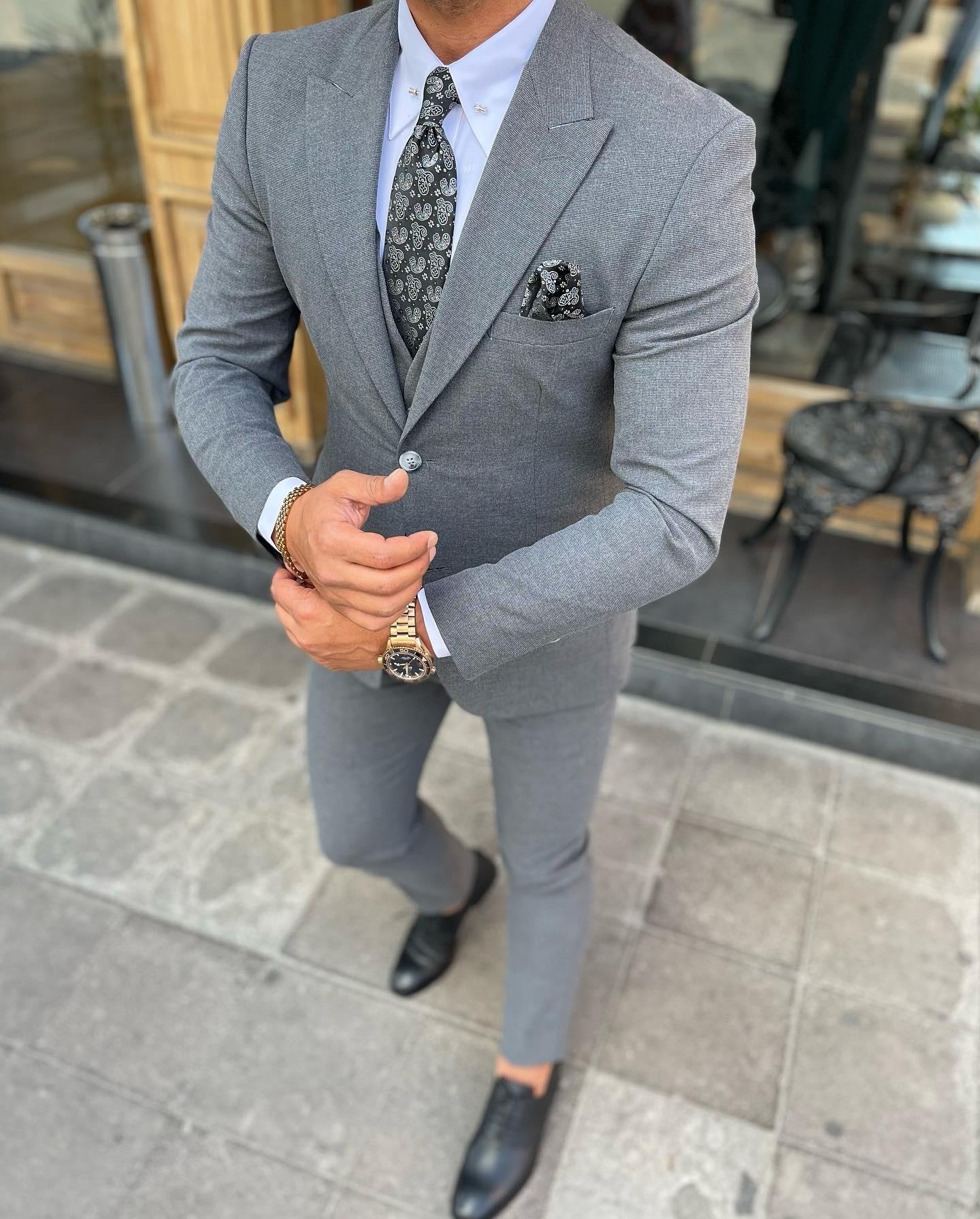 Koyu Gri Slim Fit Yelekli Takım Elbise HT1006