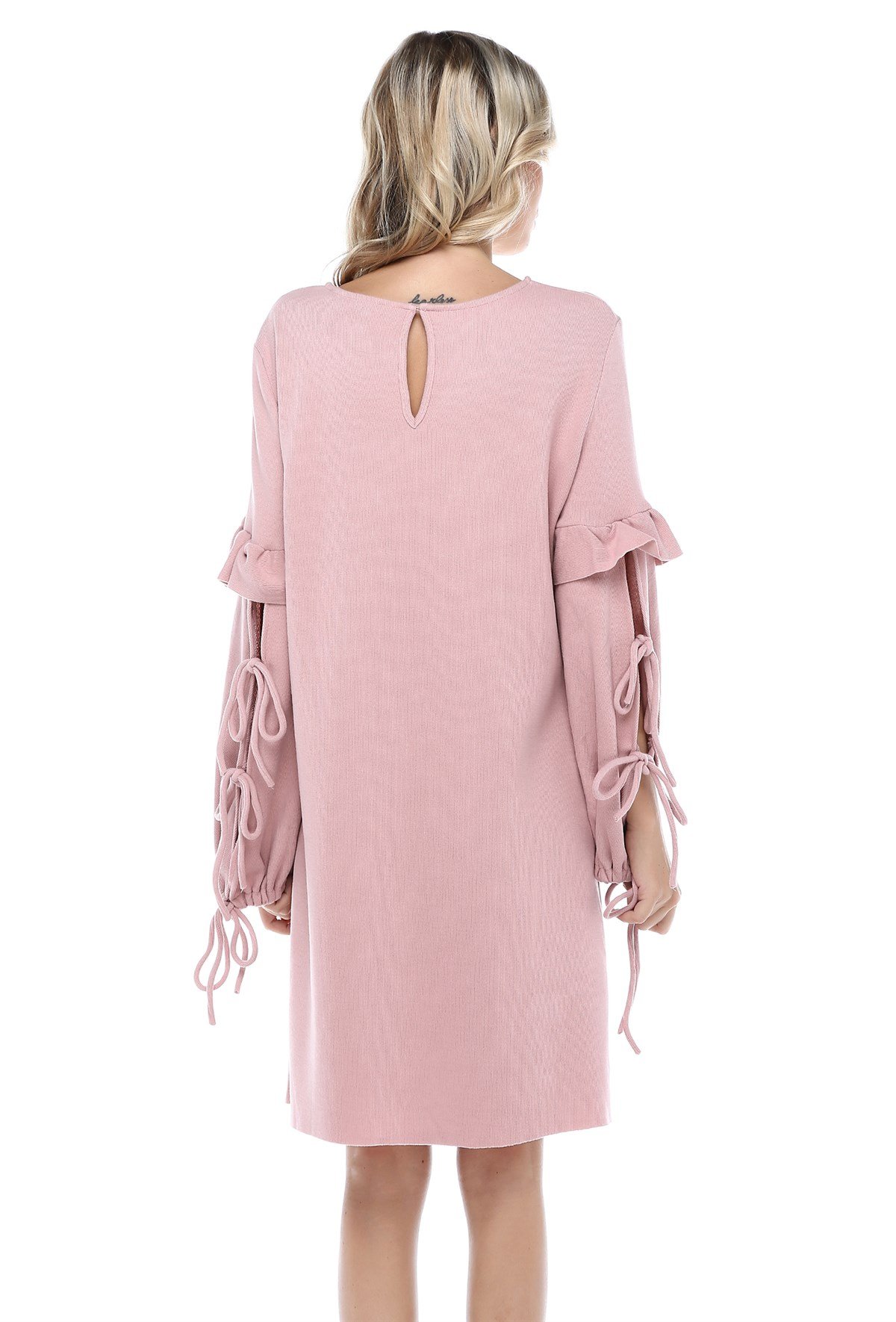 PUDRA KOL BAĞCIK DETAY YUMOŞ ELBİSE