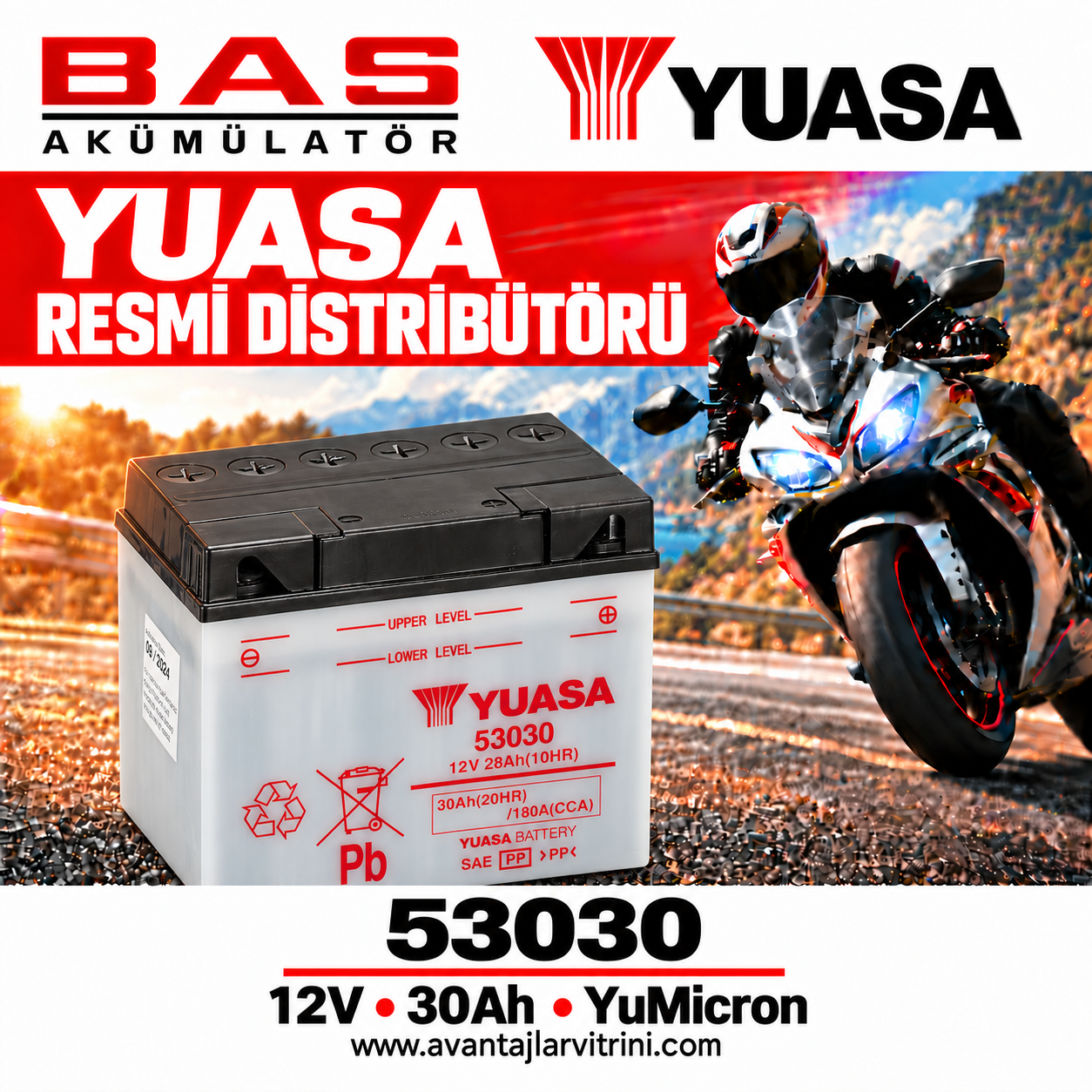 Yuasa YuMicron 53030 Konvansiyonel Sulu 12V 30Ah CP