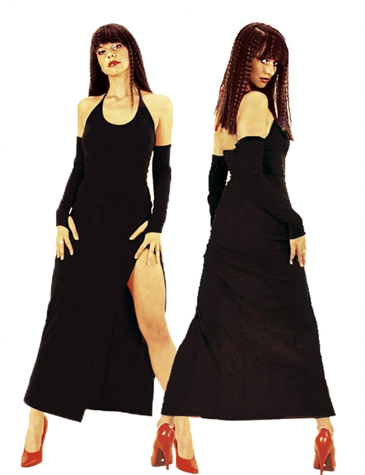 Terry Pau TP101199 Derin Yırtmaçlı Eldivenli Elbise