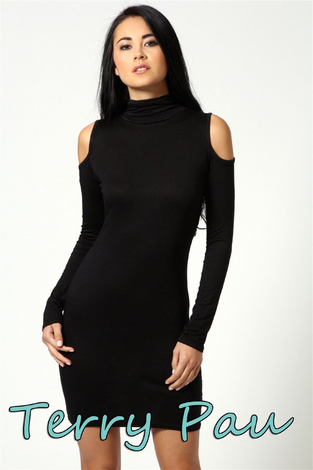 Terry Pau TP101177 Omuzu Açık Uzun Kollu Elbise