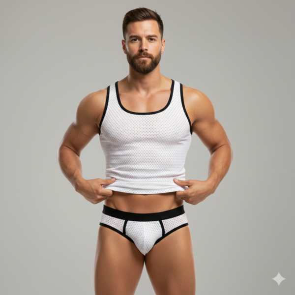 Beyaz Delikli Kumaş Tank Top Slip Takımı