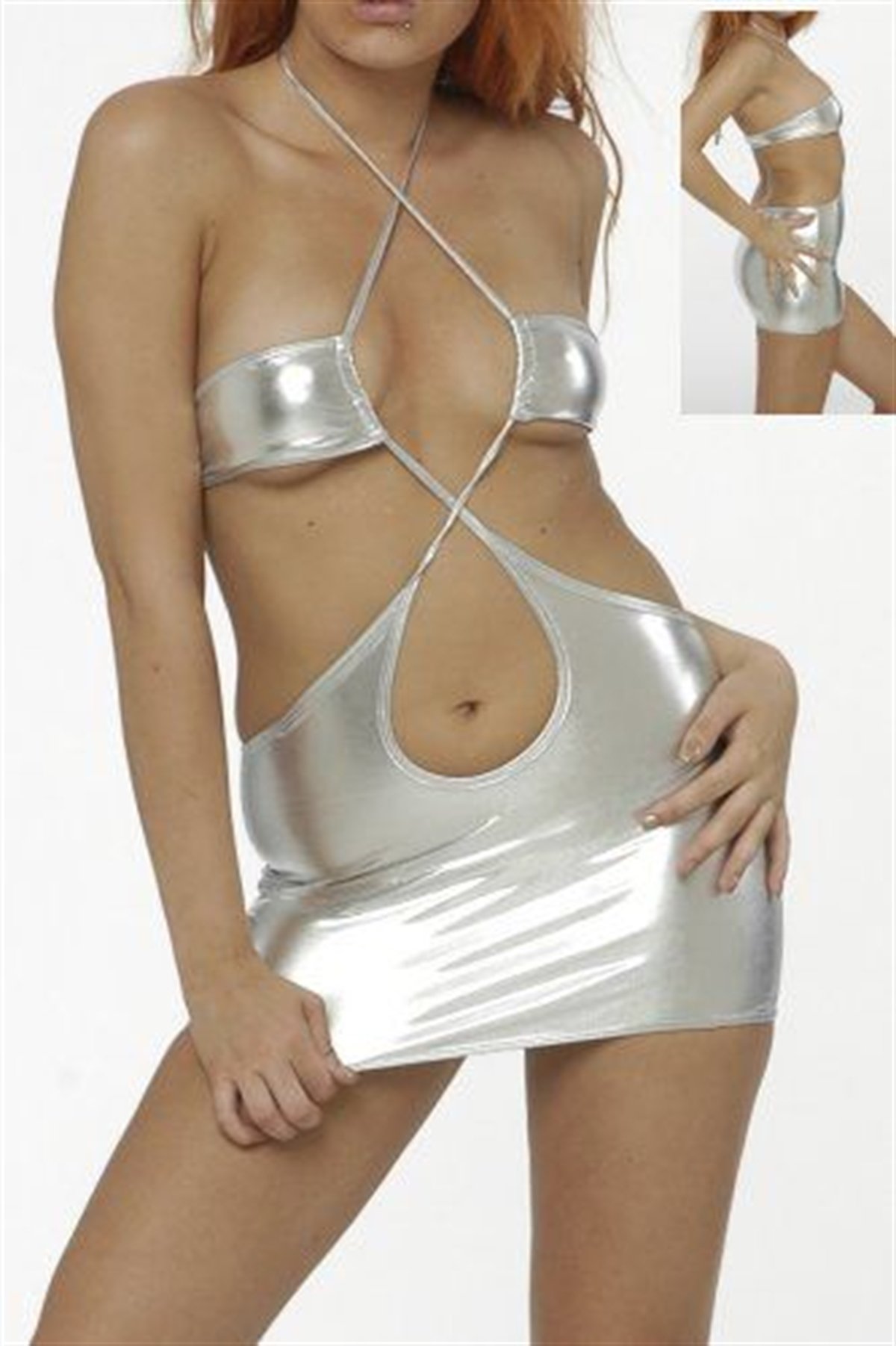 Terry Pau TP060948 Lame Mini Elbise