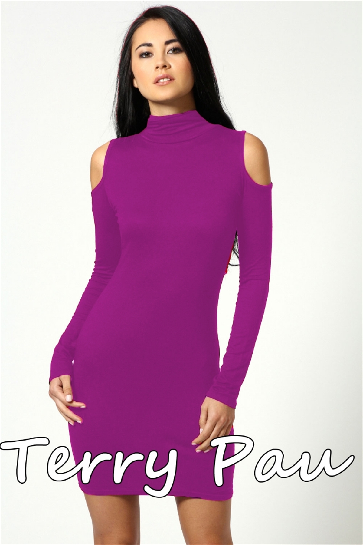 Terry Pau TP101177 Omuzu Açık Uzun Kollu Elbise