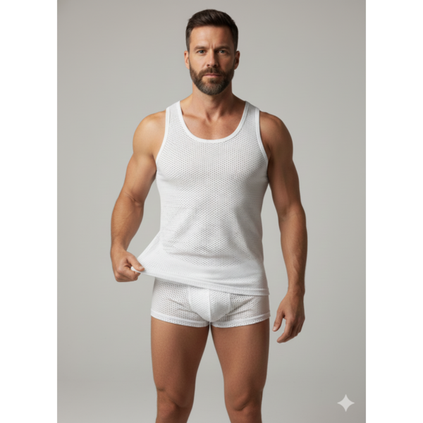 Erkek Beyaz File Tank Top Boxer Takımı