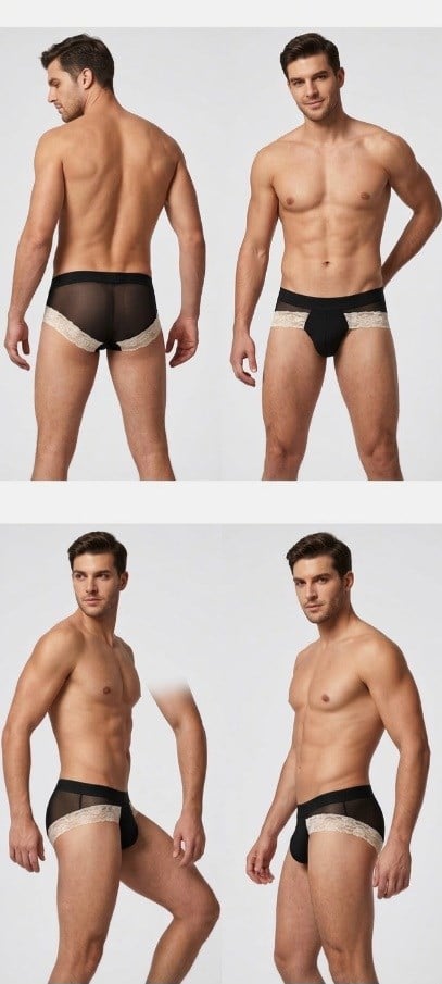 Erkek Siyah Tül Dantelli Slip İç Giyim