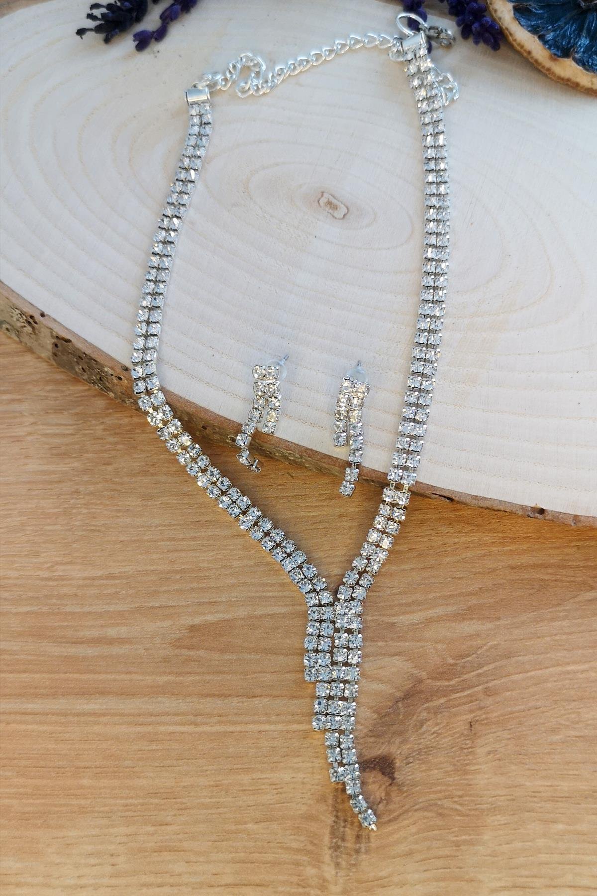 Kristal Su Yolu Gerdanlık Set (Kolye & Küpe)