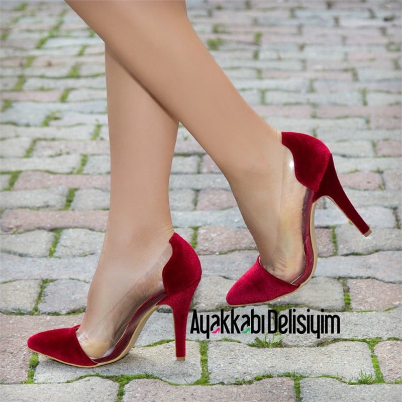 Adelma Kadife Bordo Şeffaf Stiletto