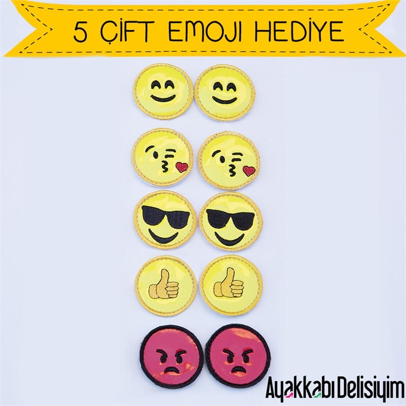 Emoji Keten Siyah Spor Ayakkabı
