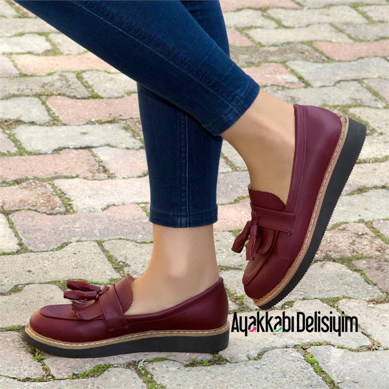Demo Bordo Püsküllü Loafer Ayakkabı