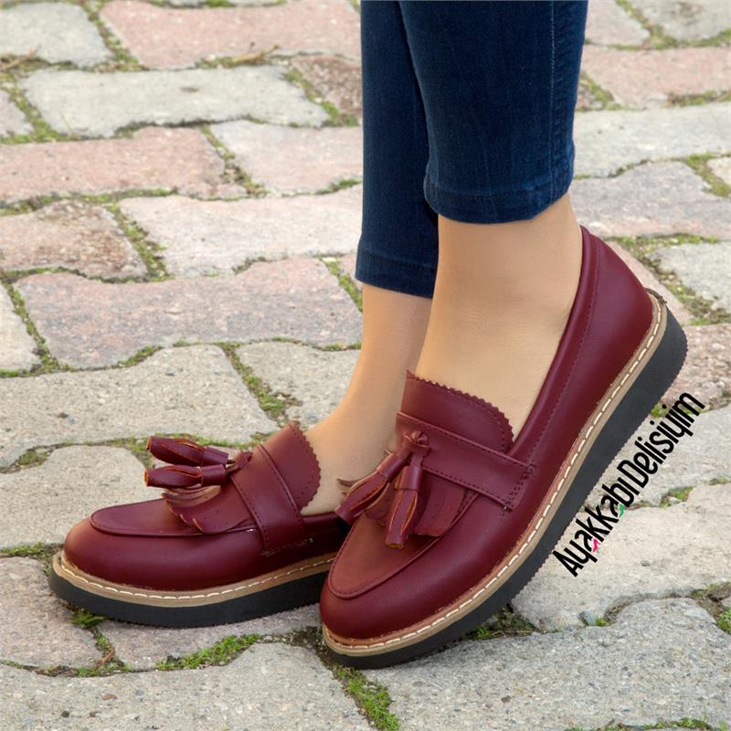 Demo Bordo Püsküllü Loafer Ayakkabı