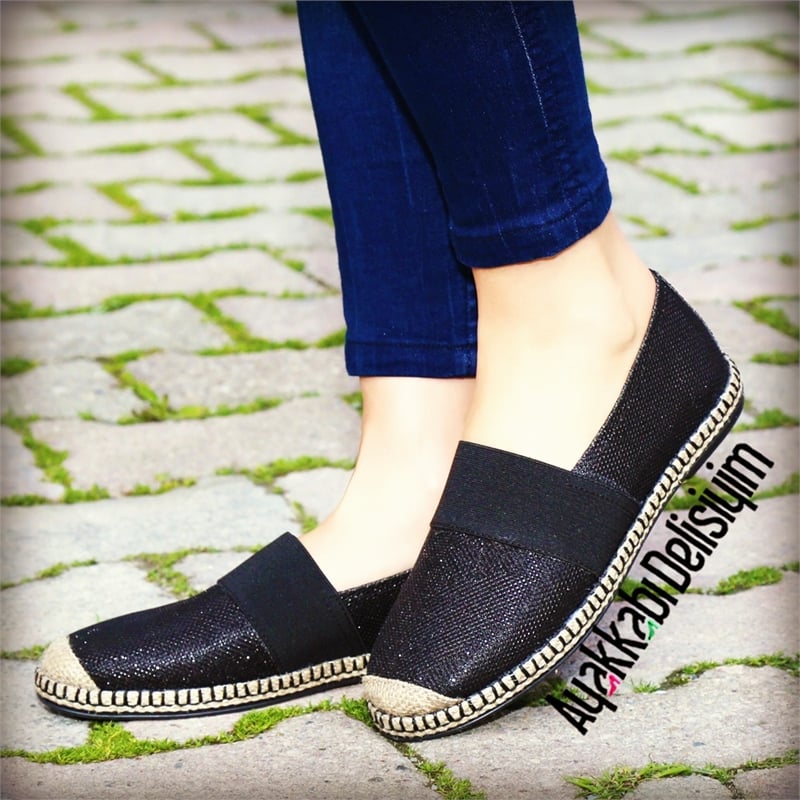 Espadril Sim Siyah Keten Espadril Ayakkabı