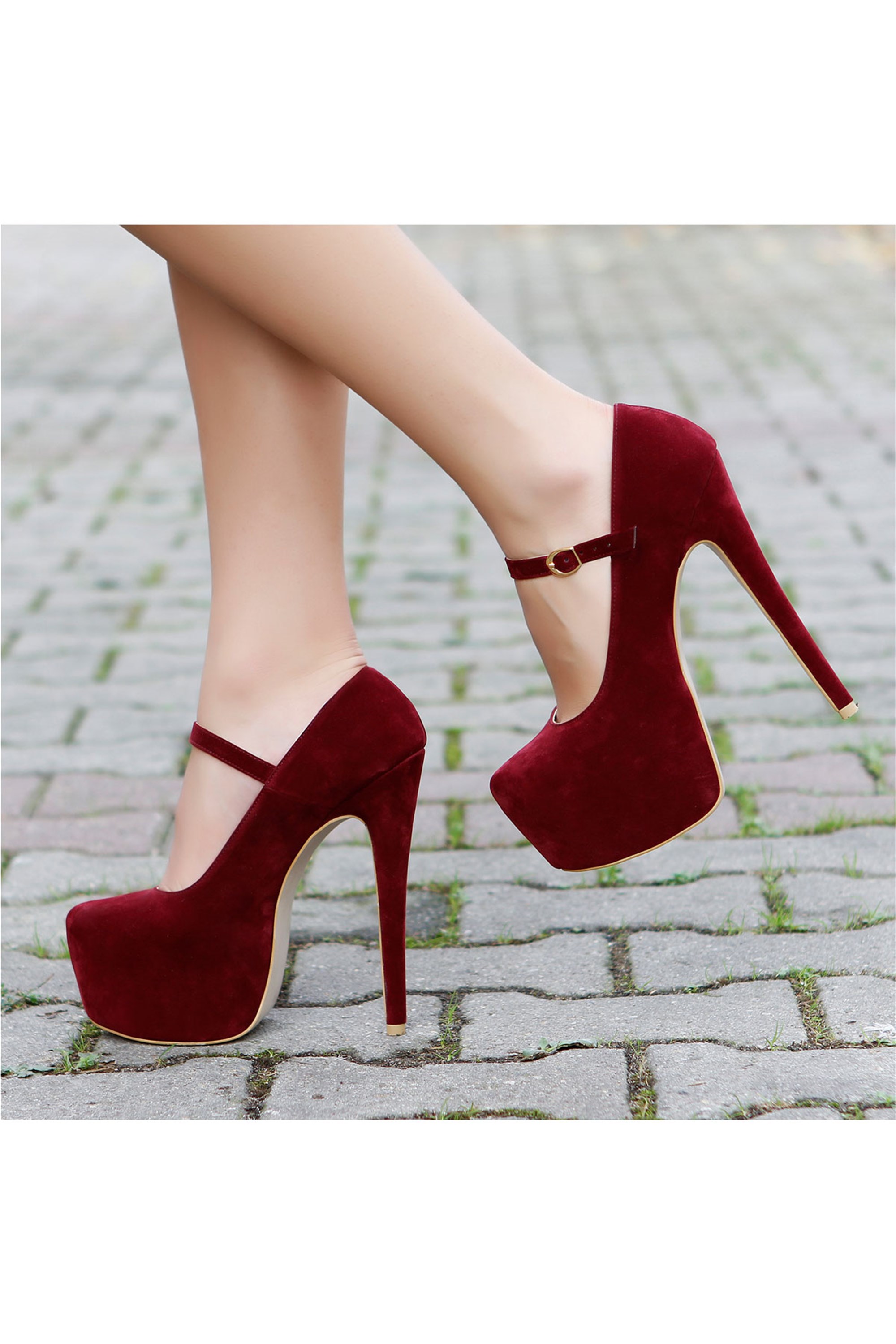 Aleta Süet Bordo Platform Topuklu Ayakkabı