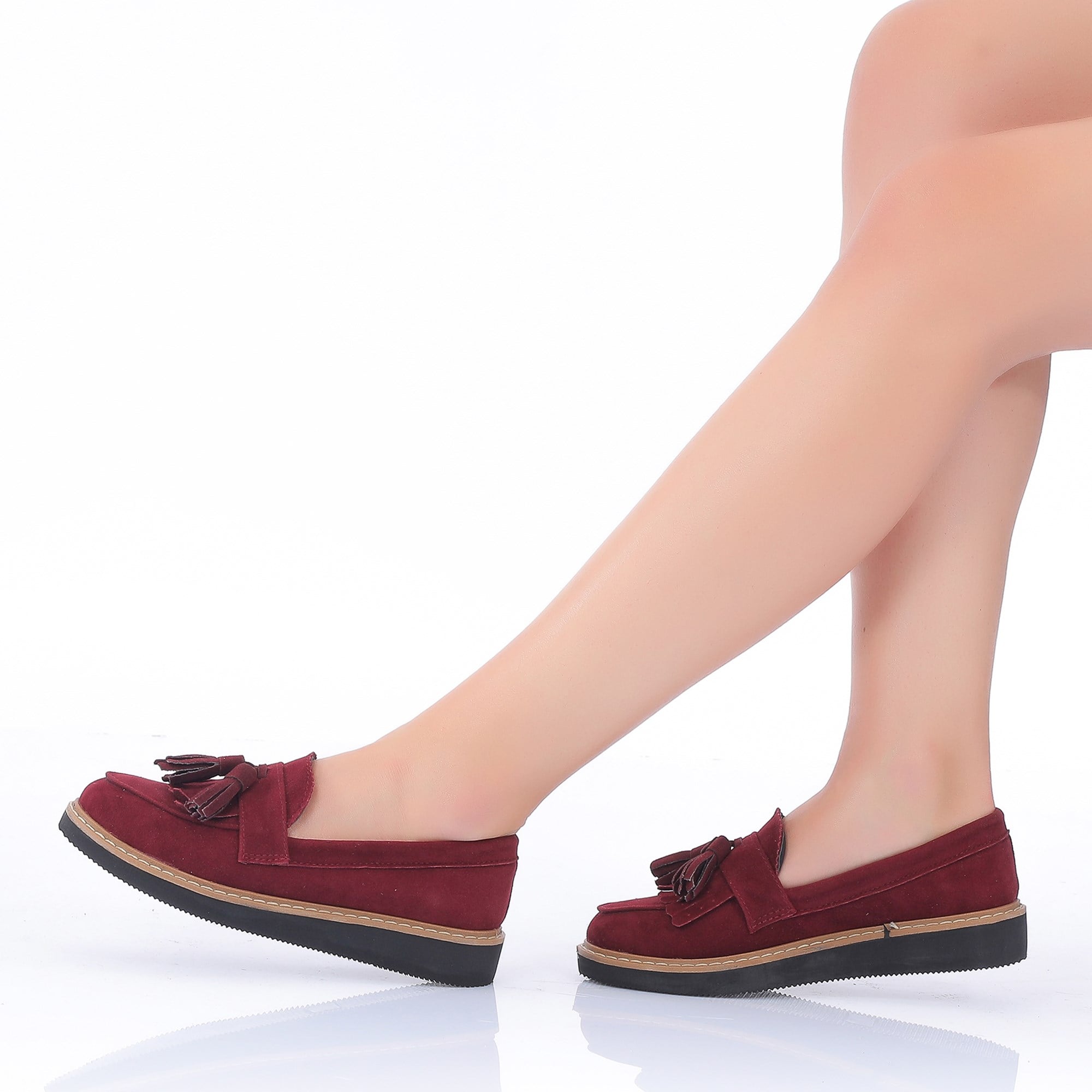 Demo Bordo Süet Püsküllü Loafer Ayakkabı