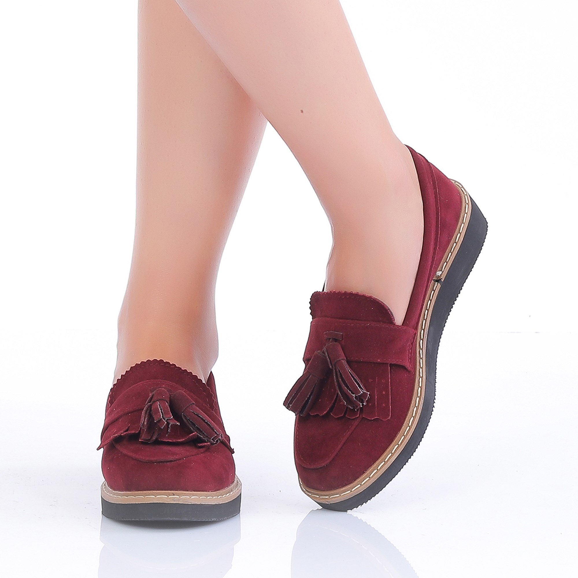 Demo Bordo Süet Püsküllü Loafer Ayakkabı