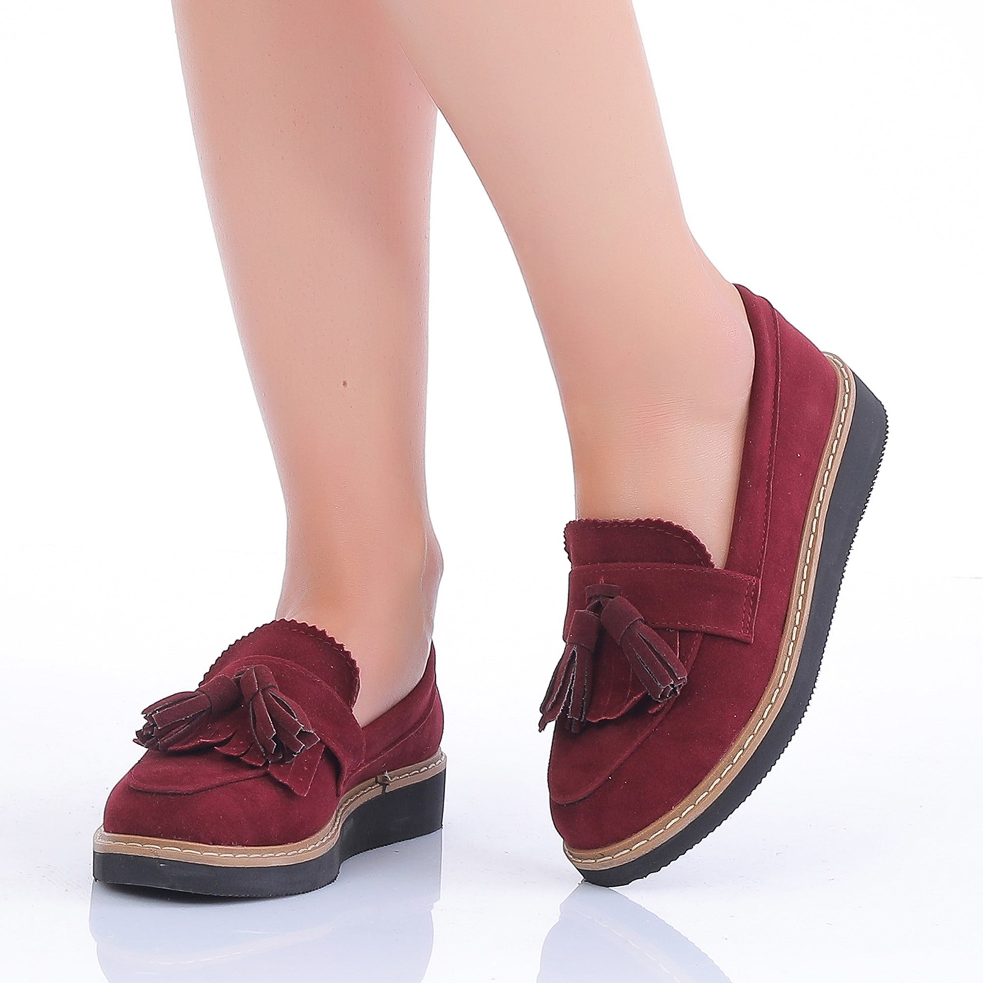 Demo Bordo Süet Püsküllü Loafer Ayakkabı