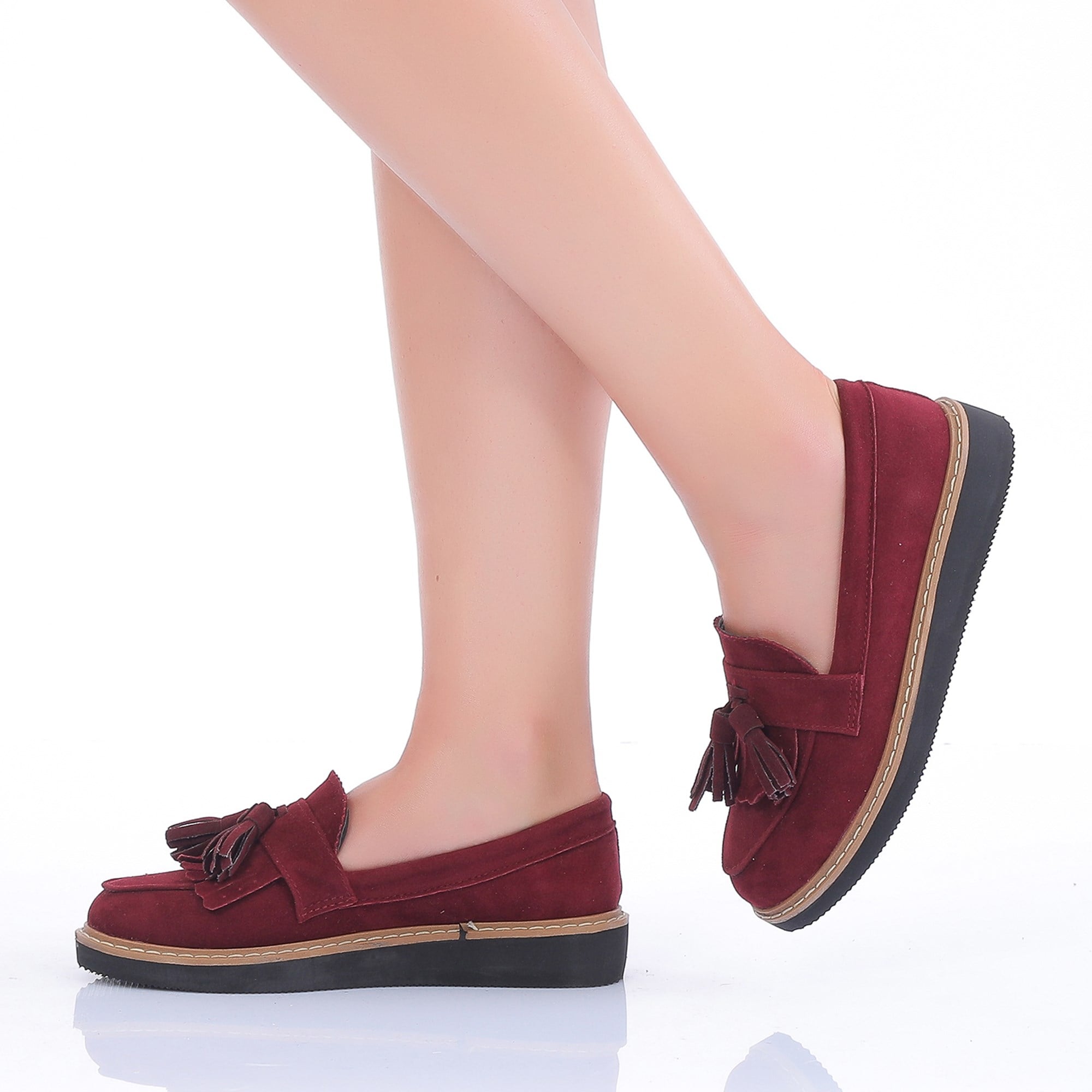 Demo Bordo Süet Püsküllü Loafer Ayakkabı