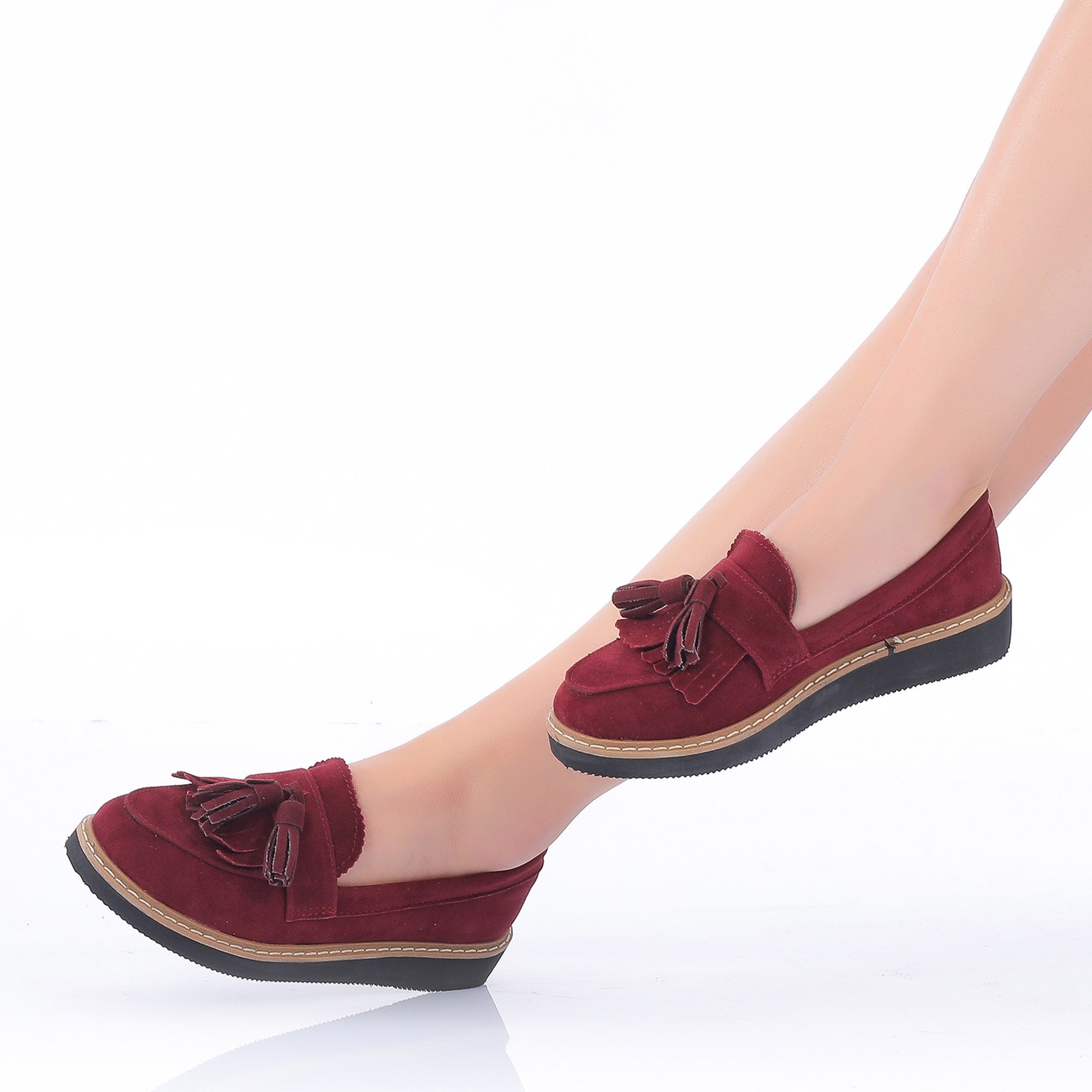 Demo Bordo Süet Püsküllü Loafer Ayakkabı