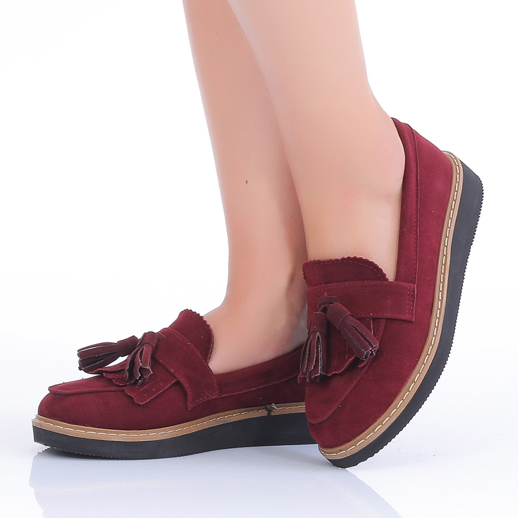 Demo Bordo Süet Püsküllü Loafer Ayakkabı