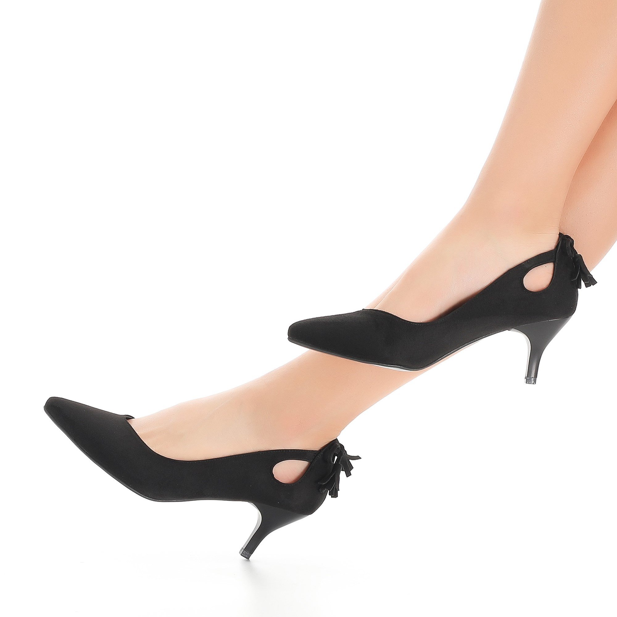Fera Süet Siyah Kısa Topuklu Stiletto