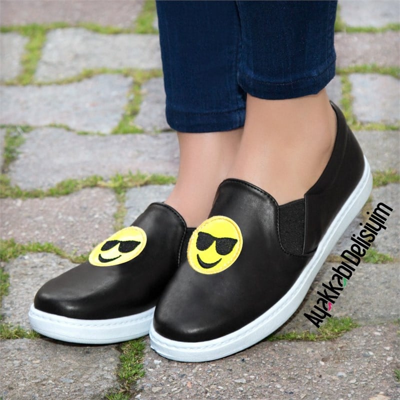Emoji Siyah Spor Ayakkabı