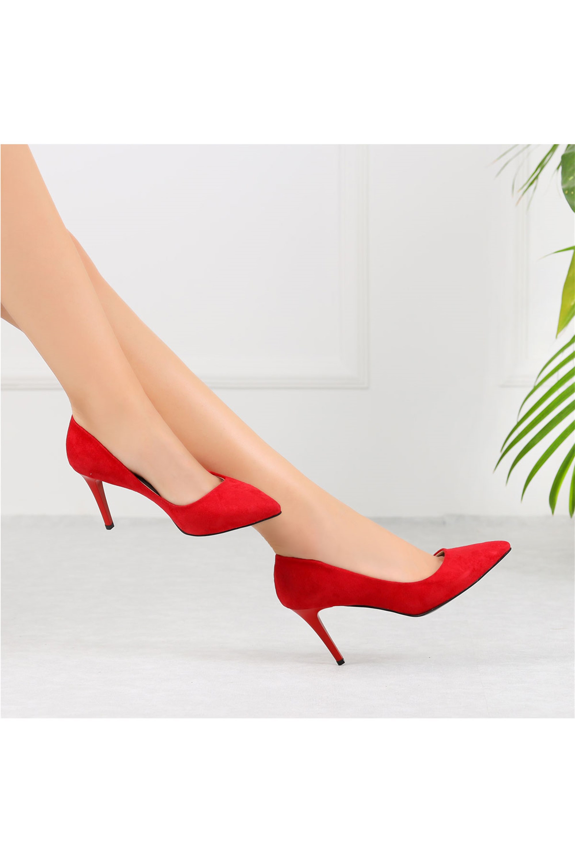 Hiypi Süet Kırmızı Stiletto Ayakkabı
