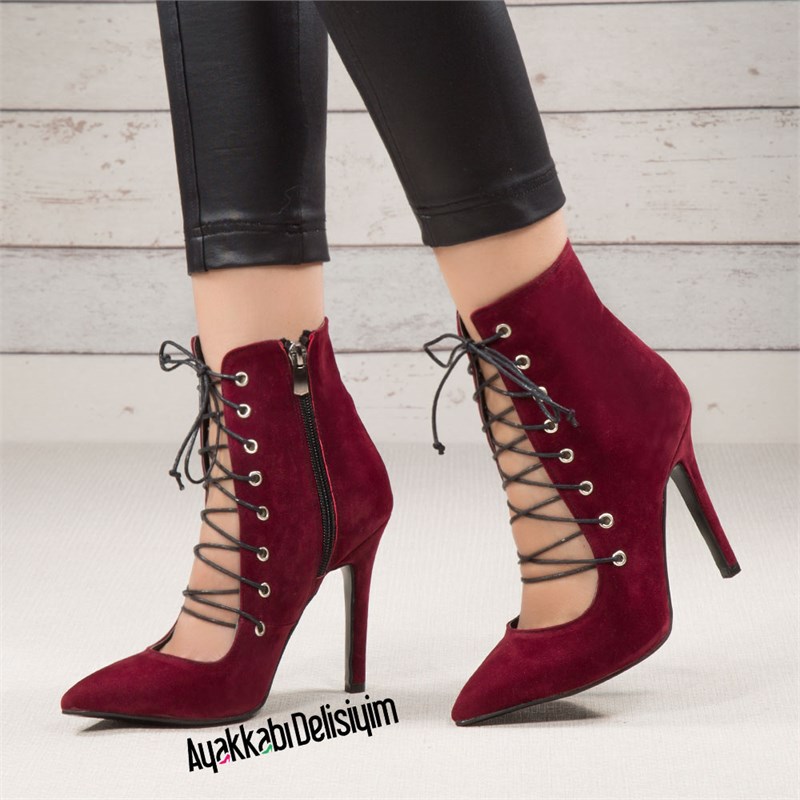 Jubet Süet Bordo İpli Stiletto Ayakkabı
