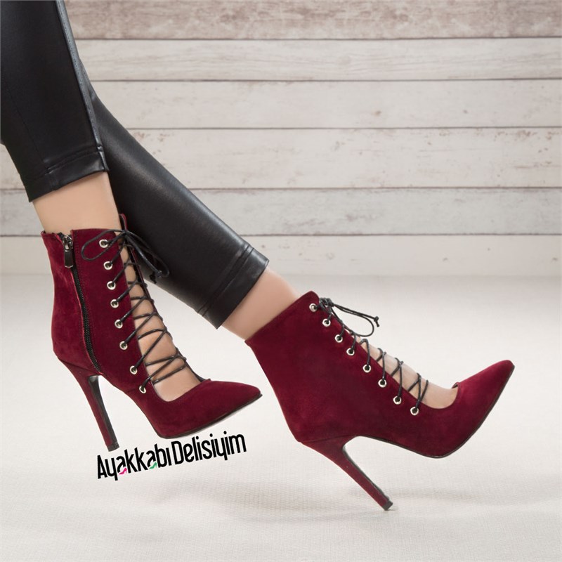 Jubet Süet Bordo İpli Stiletto Ayakkabı