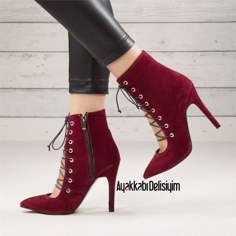 Jubet Süet Bordo İpli Stiletto Ayakkabı