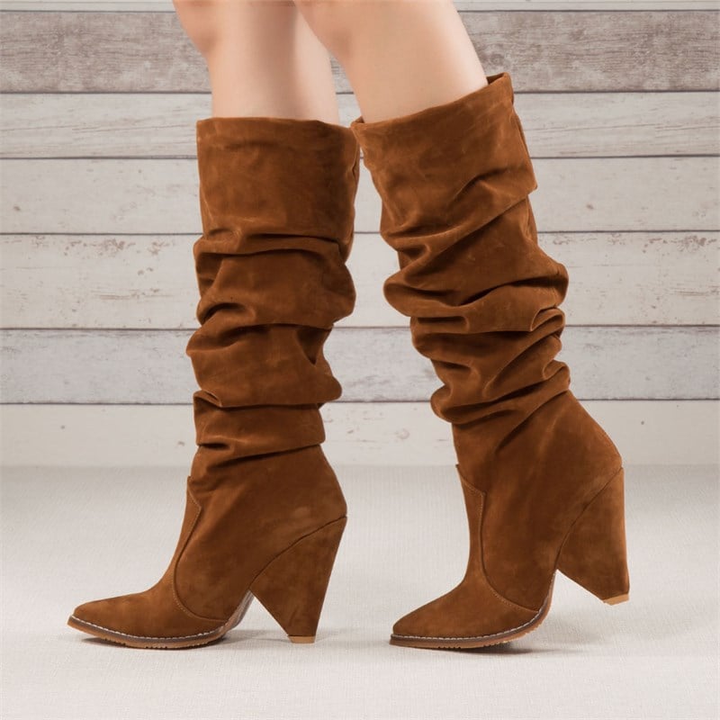 Kosifa Süet Taba Rengi Kalın Topuklu Çizme