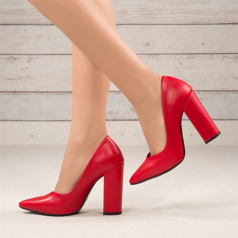 Lilka Kırmızı Kalın Topuklu Stiletto