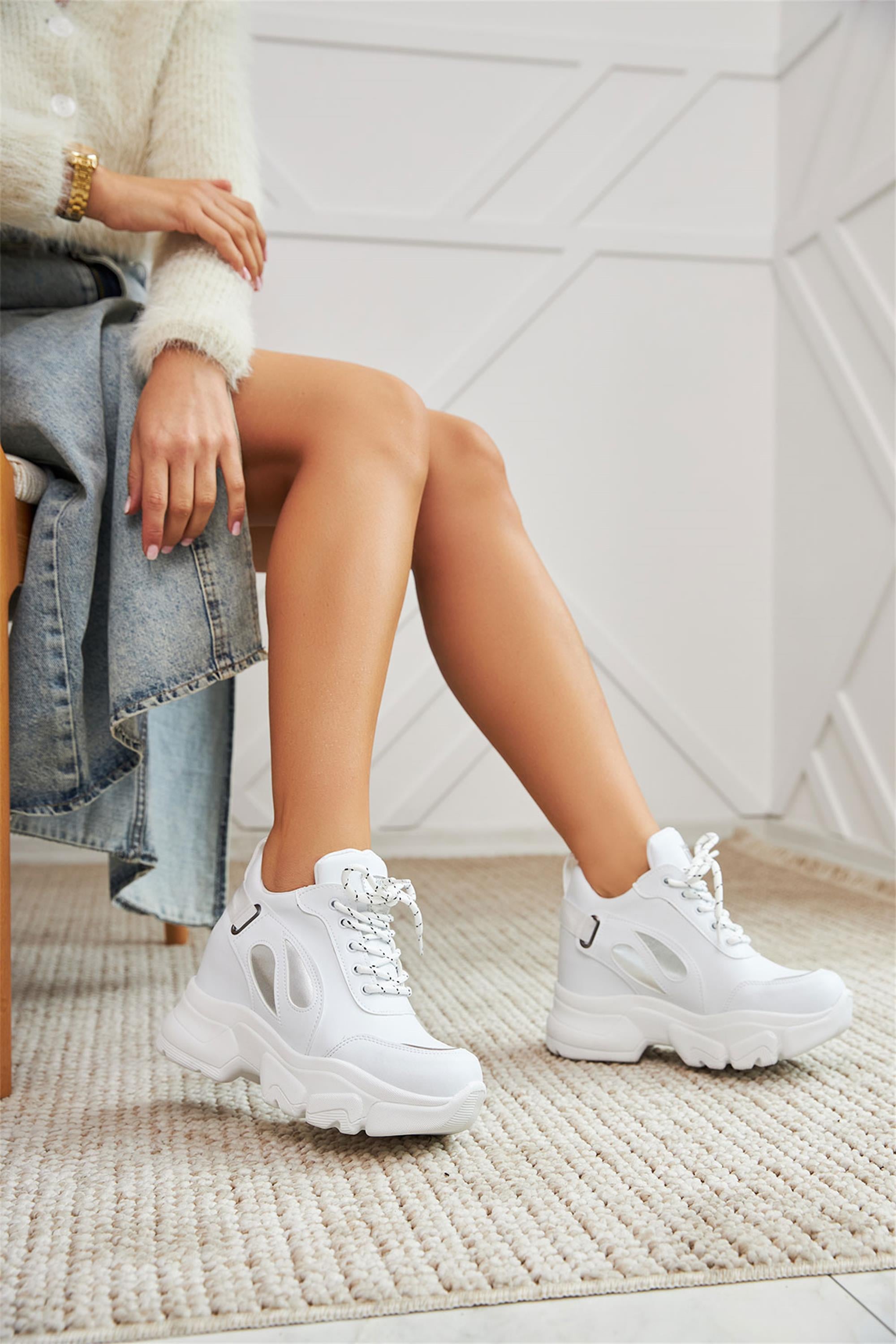 Mapes Beyaz Gizli Topuk Spor Ayakkabı