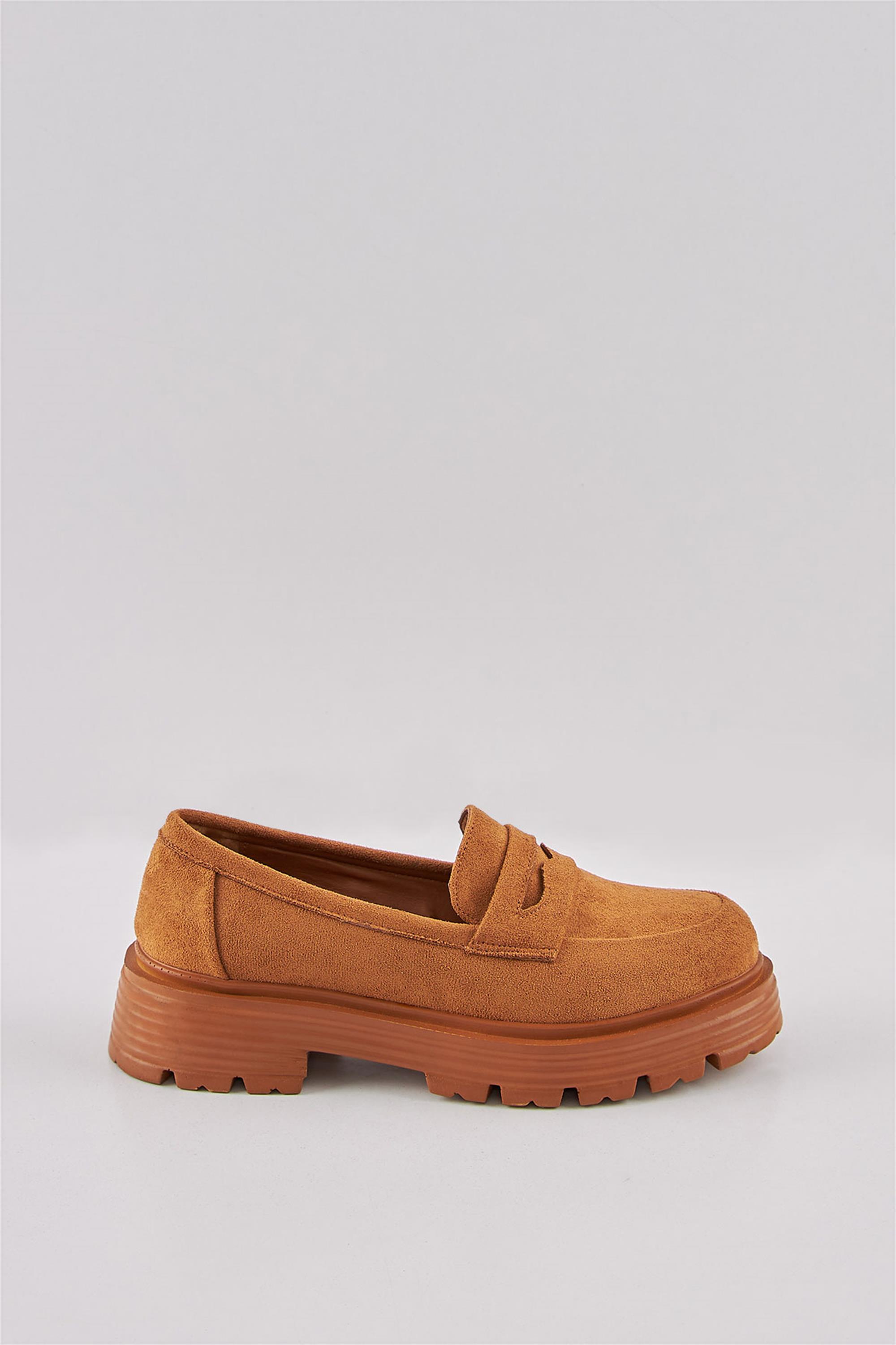 Margos Taba Rengi Süet Loafer Babet Oxford Kadın Ayakkabı 