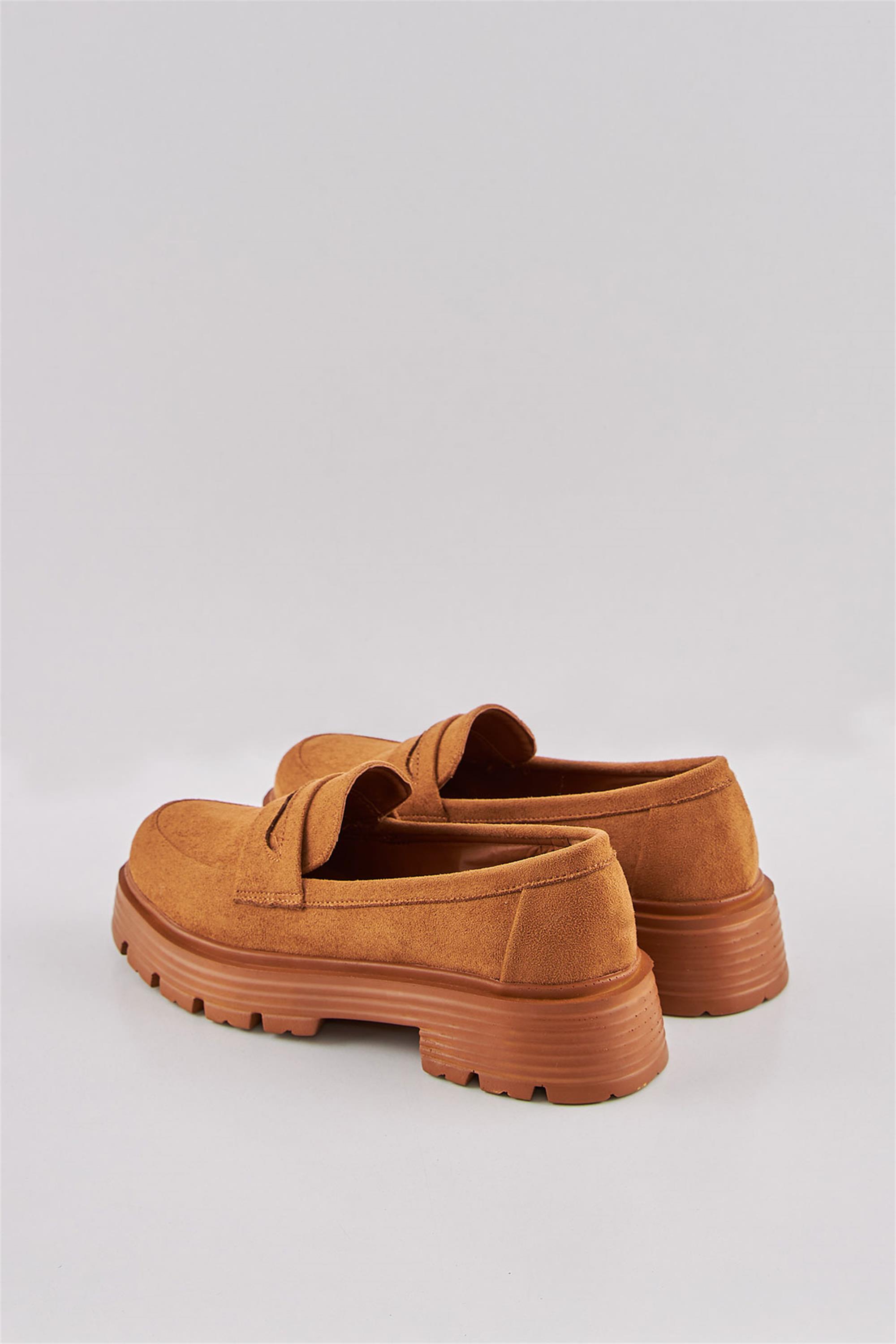 Margos Taba Rengi Süet Loafer Babet Oxford Kadın Ayakkabı 