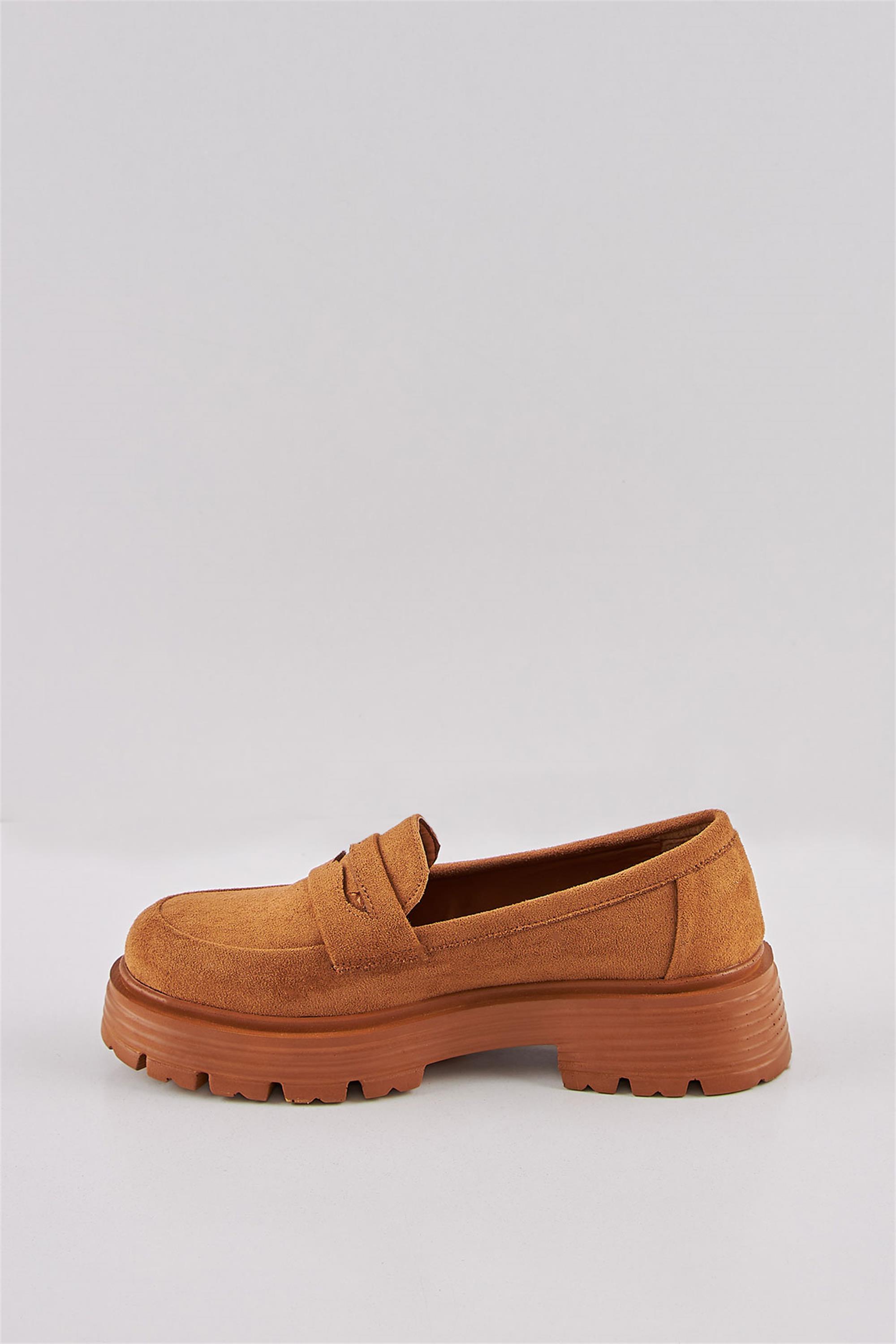 Margos Taba Rengi Süet Loafer Babet Oxford Kadın Ayakkabı 