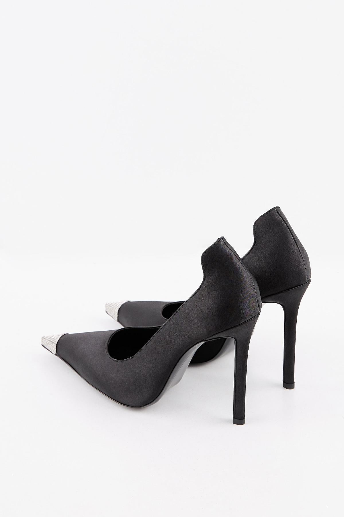 Marya Siyah Taşlı Topuklu Burnu Taşlı Kadın Stiletto Ayakkabı