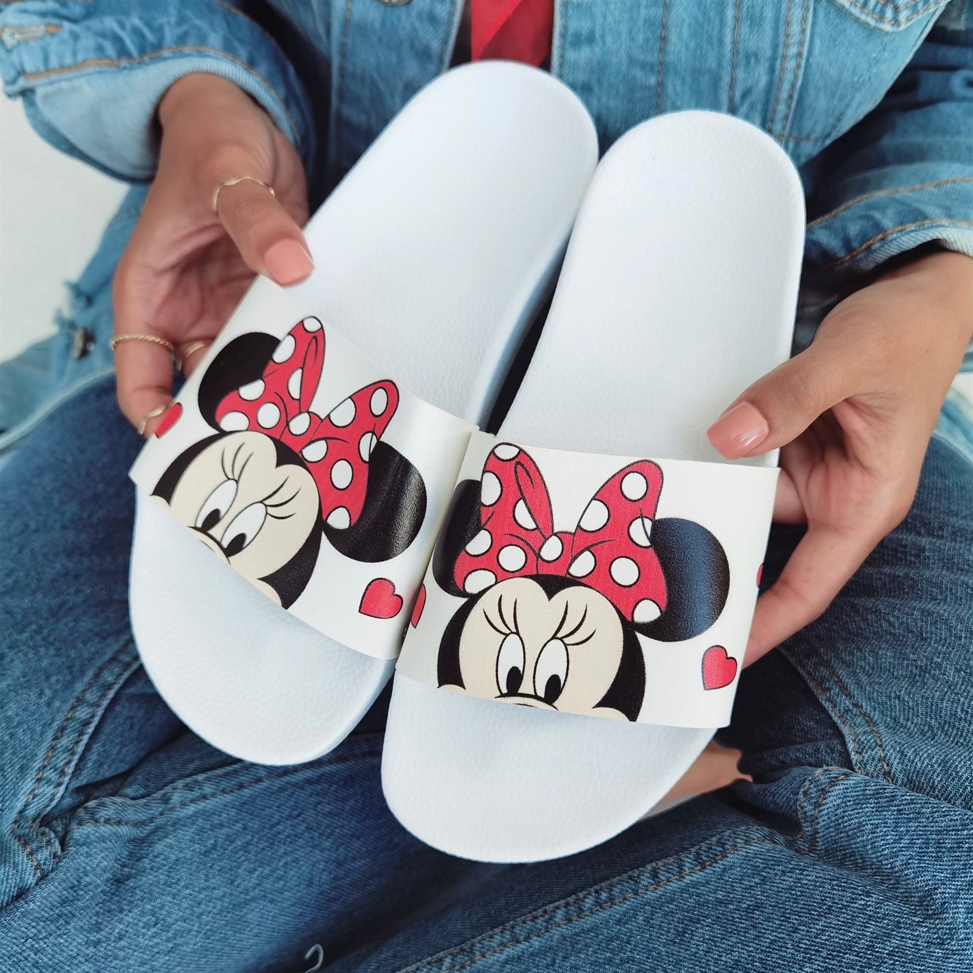 Mickey Desenli Yazlık Beyaz Kadın Terlik