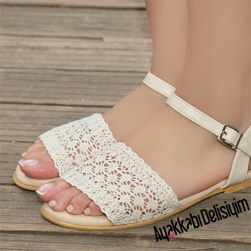 Muson Bej Dantelli Sandalet