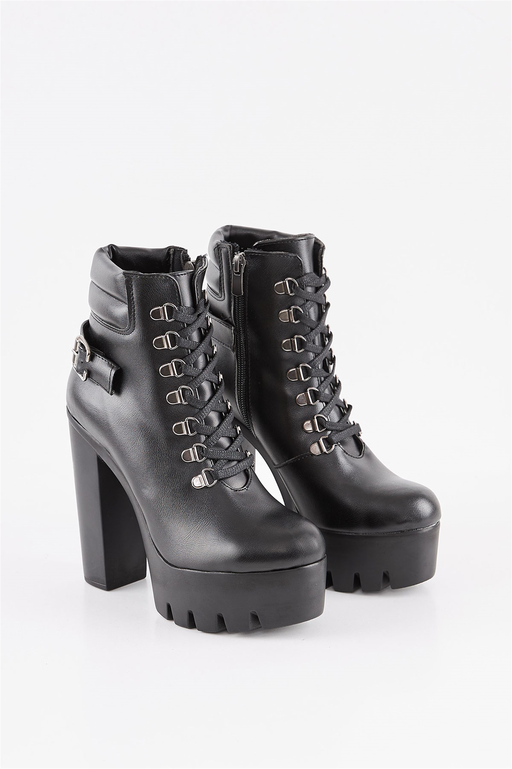 Pidve Siyah Platform Topuklu Bot